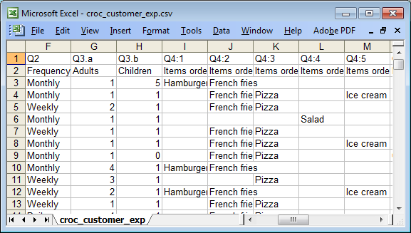 Example of an Excel spreadsheet used to import data