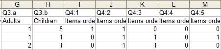 Example of an Excel spreadsheet used to import data