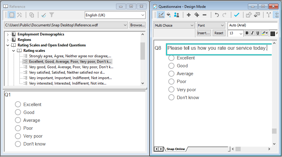 Inserting a code frame into the questionnaire