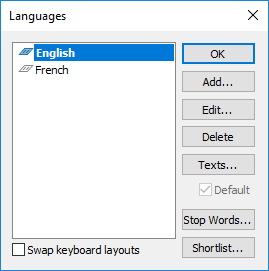 Languages dialog