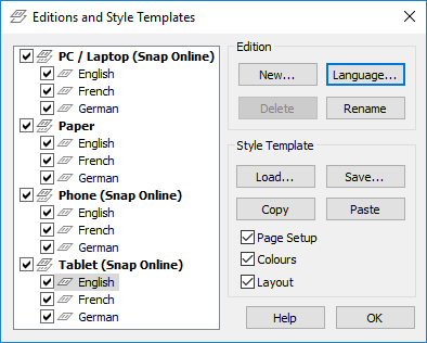 Using the Editions and Style Templates to add a new language