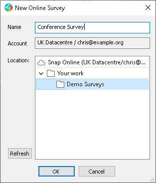 New Online Survey dialog