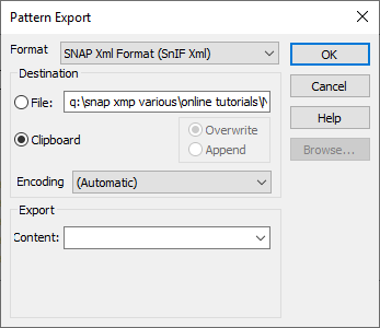 Pattern Export dialog