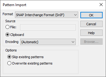 Pattern Import dialog