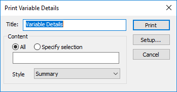 Print the details of the survey variables