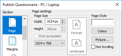 Setting the screen or page size
