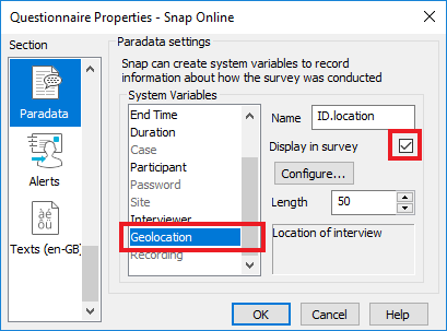 Display the Geolocation paradata in the questionnaire