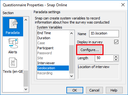 Configure the geolocation paradata in questionnaire properties