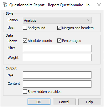 Change the Questionnaire report settings