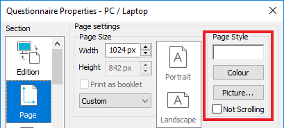 Setting the page style in the questionnaire properties