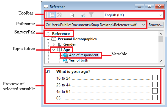 Reference window showing labels