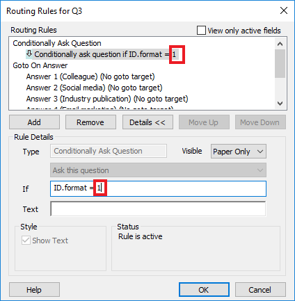 Setting a routing rule that shows a question in one edition only