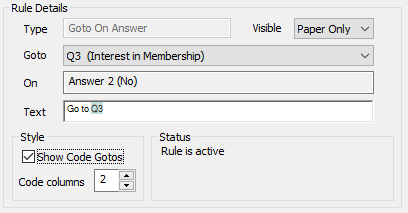 Rule details for a routing rule