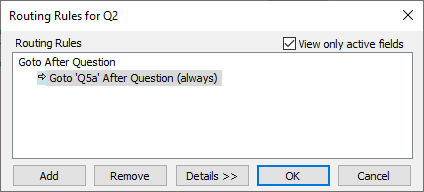 Routing rules dialog