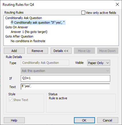 Routing rules dialog