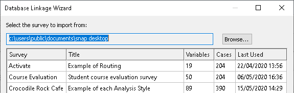 Selecting the survey to import from