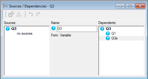 Source and dependencies of the selected variable