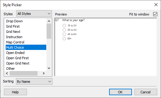 Style Picker dialog