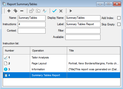 Details of the Summary Tables report