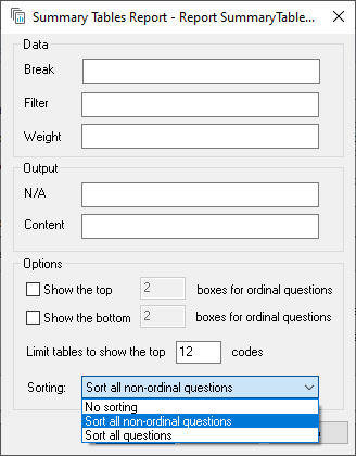 Change the Summary Tables report settings