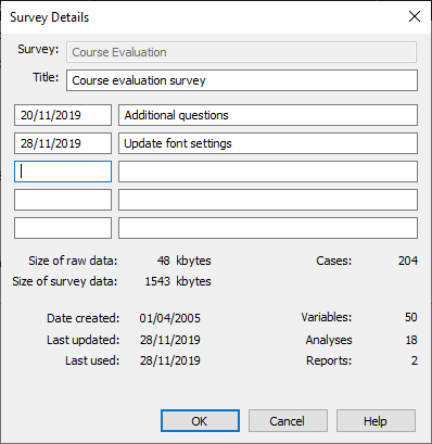 Survey Details dialog