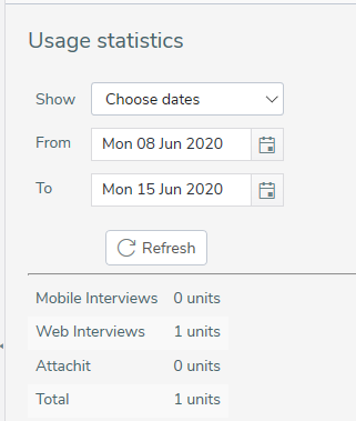 Viewing the Usage statistics for the selected dates
