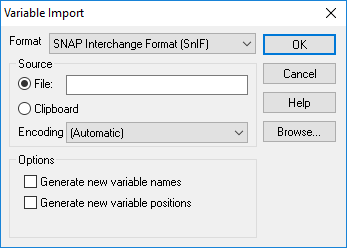 Variable data import dialog