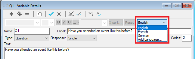 Selecting the language used for a question
