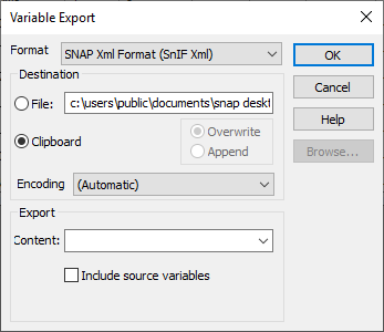 Variable export dialog