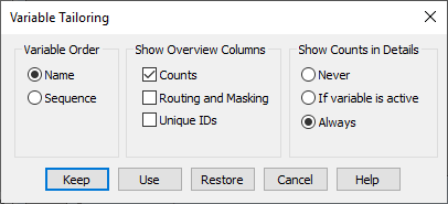 Default options for displaying variables