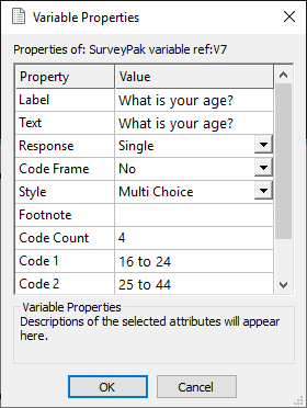 Variable Properties dialog