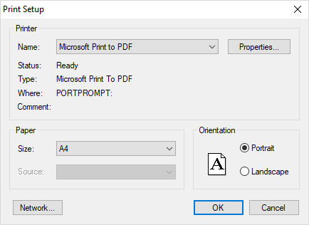 Windows Printer setup dialog showing PDF creator selected