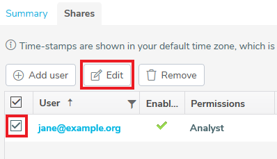 Select the shared user for editing