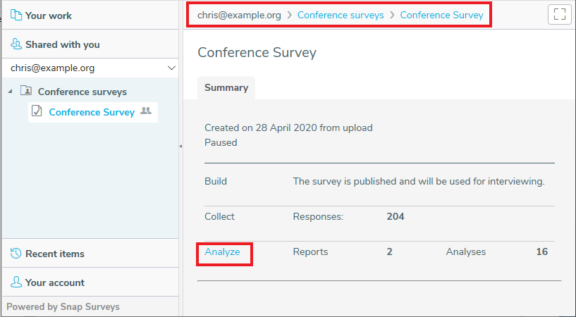 Navigating to shared survey