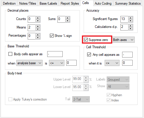 Cells tab of the Analysis Definition