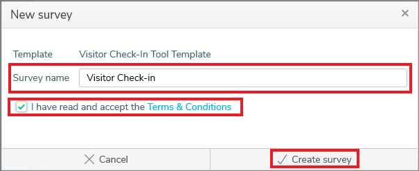 Enter the Visitor Check-in survey details