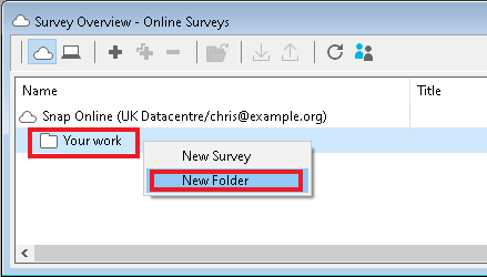 Adding a new online folder in the Survey Overview