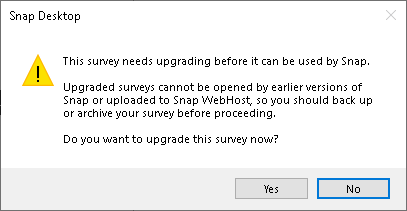 Upgrade survey warning message