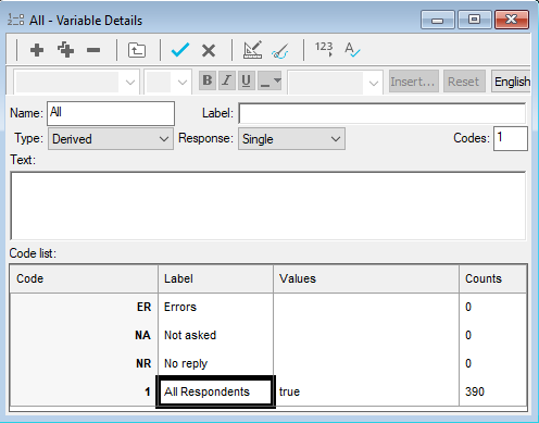 Derived variable to count the number of respondents