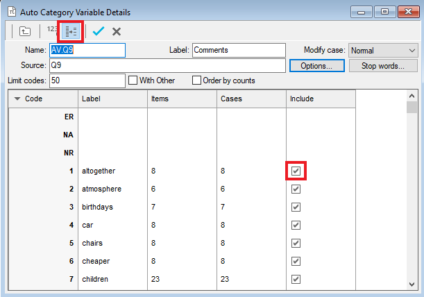 Auto Category variable details