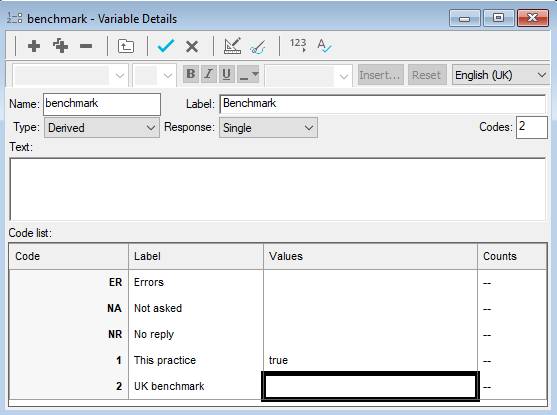 Create the benchmark in the Variable Details window