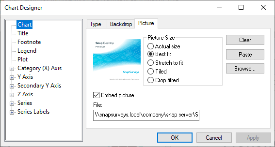 Chart designer showing a background picture selection