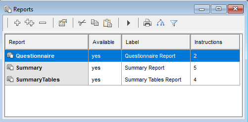 Default reports in reports dialog