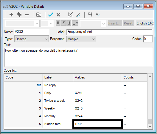 Derived variable to count the number of respondents