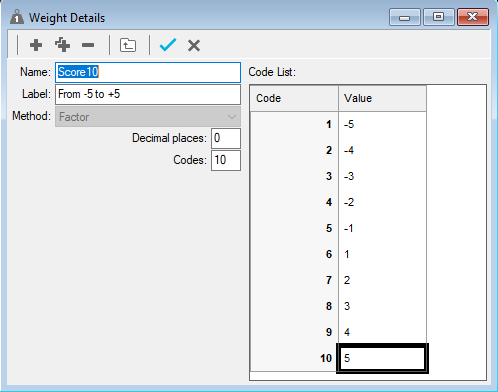 Weight Details dialog