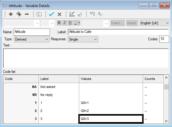 Derived variable to calculate Attitude to cafe