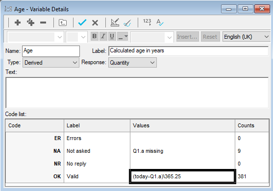 Variable to calculate age in years