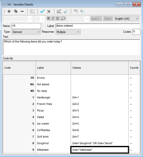 Derived variable matching a code value to a label