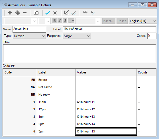 Variable used to categorise time into hour bands