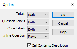 Options selecting the labels displayed in an analysis table
